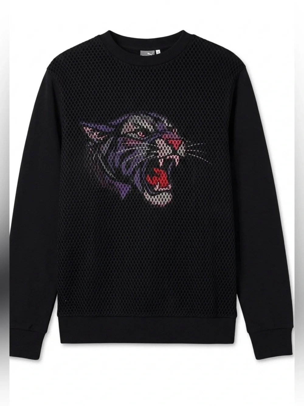 PUMA SPORT LIFESTYLE MESH CREWNECK SWEATSHIRT - BLACK - MEN’S SIZE LARGE